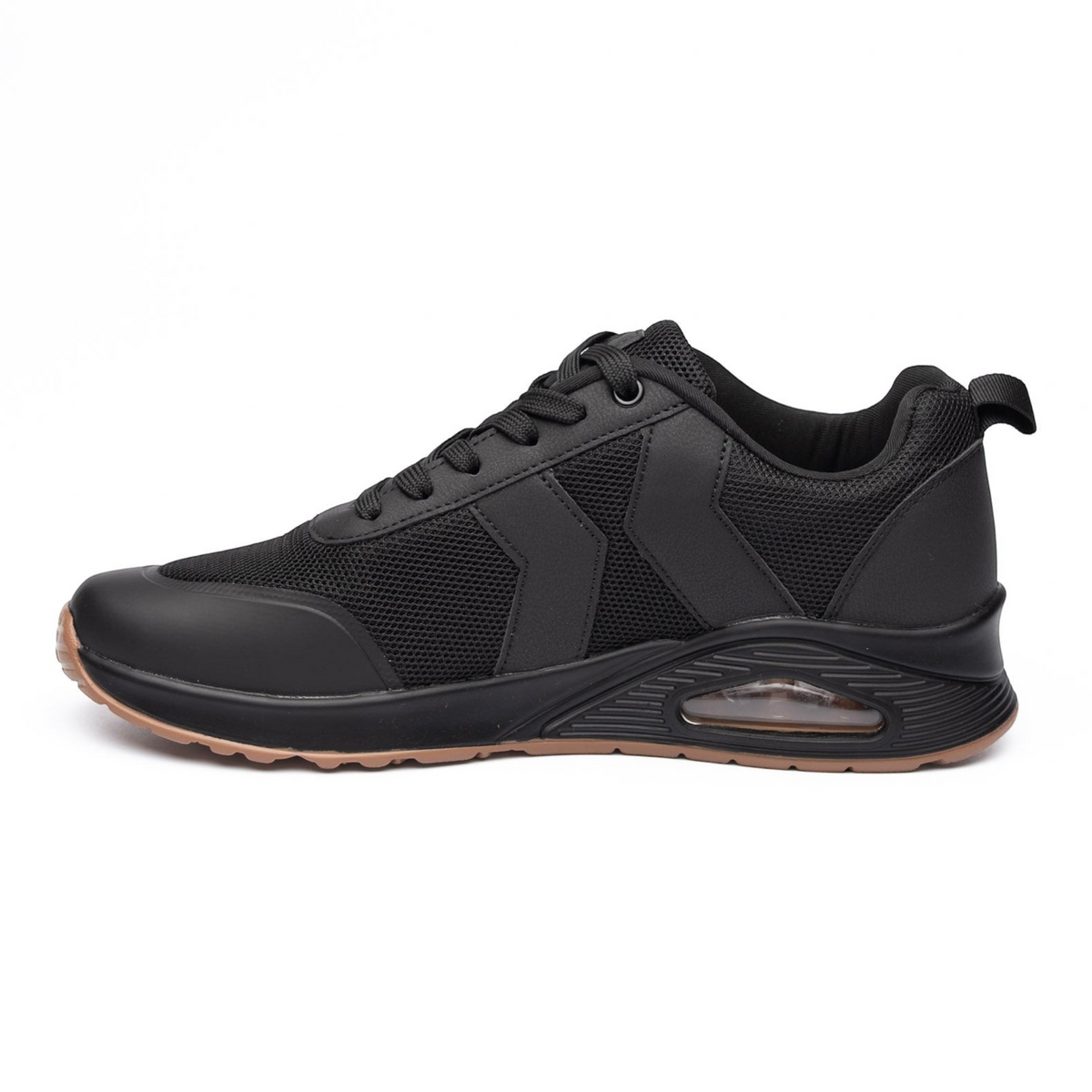 Zapatilla Due Shoes Roma II negra con malla transpirable, suela con cápsula de aire y base de goma color caramelo.
