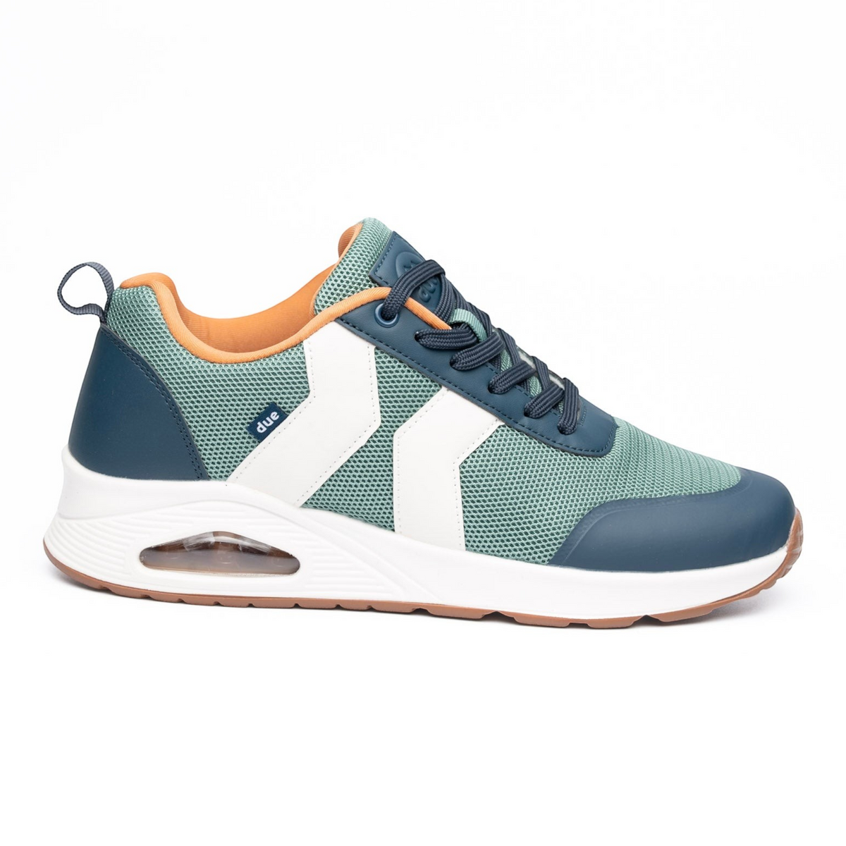 Zapatilla Due Shoes Roma II en tonos verde y azul con malla transpirable, suela con cápsula de aire y detalles blancos