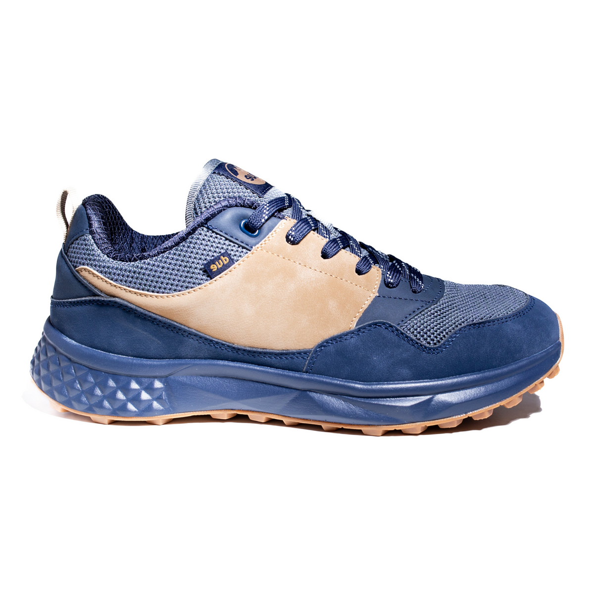 Zapatilla Due Shoes Dolomiti II azul y beige con malla transpirable, suela amortiguada y diseño ergonómico urbano.
