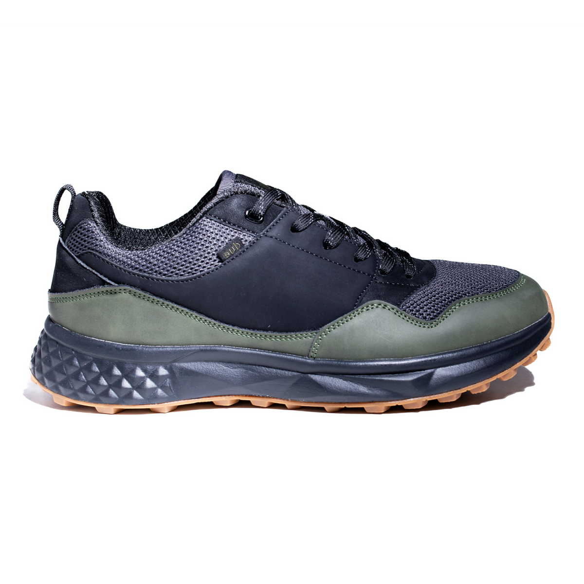 Zapatilla Due Shoes Dolomiti II en tonos verde oliva y negro con malla transpirable y suela de goma flexible
